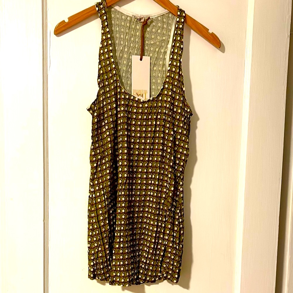 Made in Italy Stylish Green Patterned Women's Top, Size S, Cotton